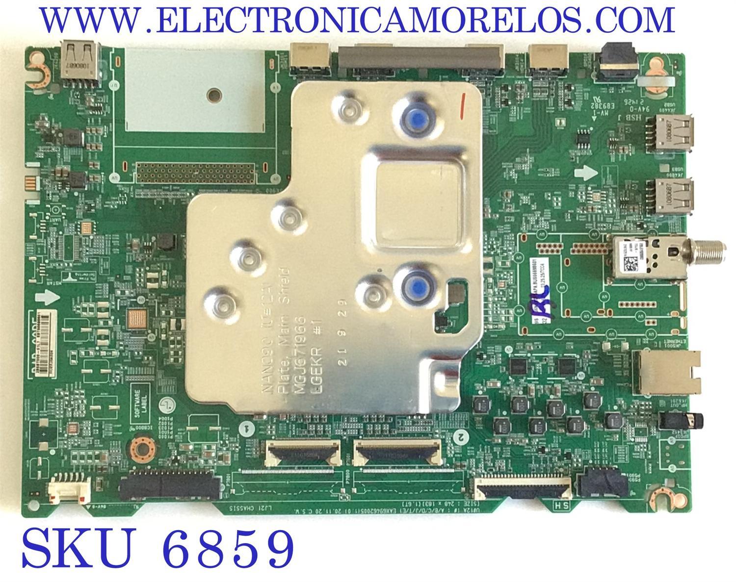 MAIN PARA SMART TV LG / NUMERO DE PARTE EBT66698601 / EAX69462005 / BUS66698601 / 2BEBT000-01L7 / RU22J6A004 / PANEL NC860DQD-AAKH3 / DISPLAY LC860DQR(SP)(A1) / MODELO 86NANO85APA.BUSYLKR